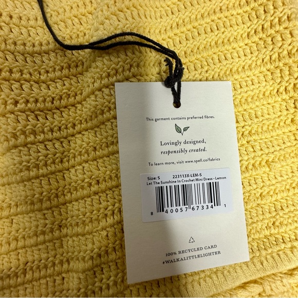 NWT Spell Let The Sunshine In Crochet Mini Dress in Lemon s - Picture 16 of 16
